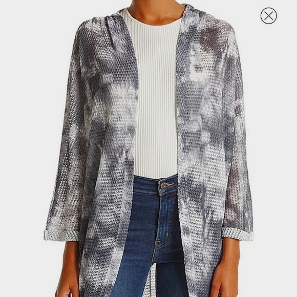 VINCE CAMUTO Neutral Tie-Dye Cuffed 3/4 Sleeve Knit Cocoon Cardigan Wrap Women's - Picture 9 of 9